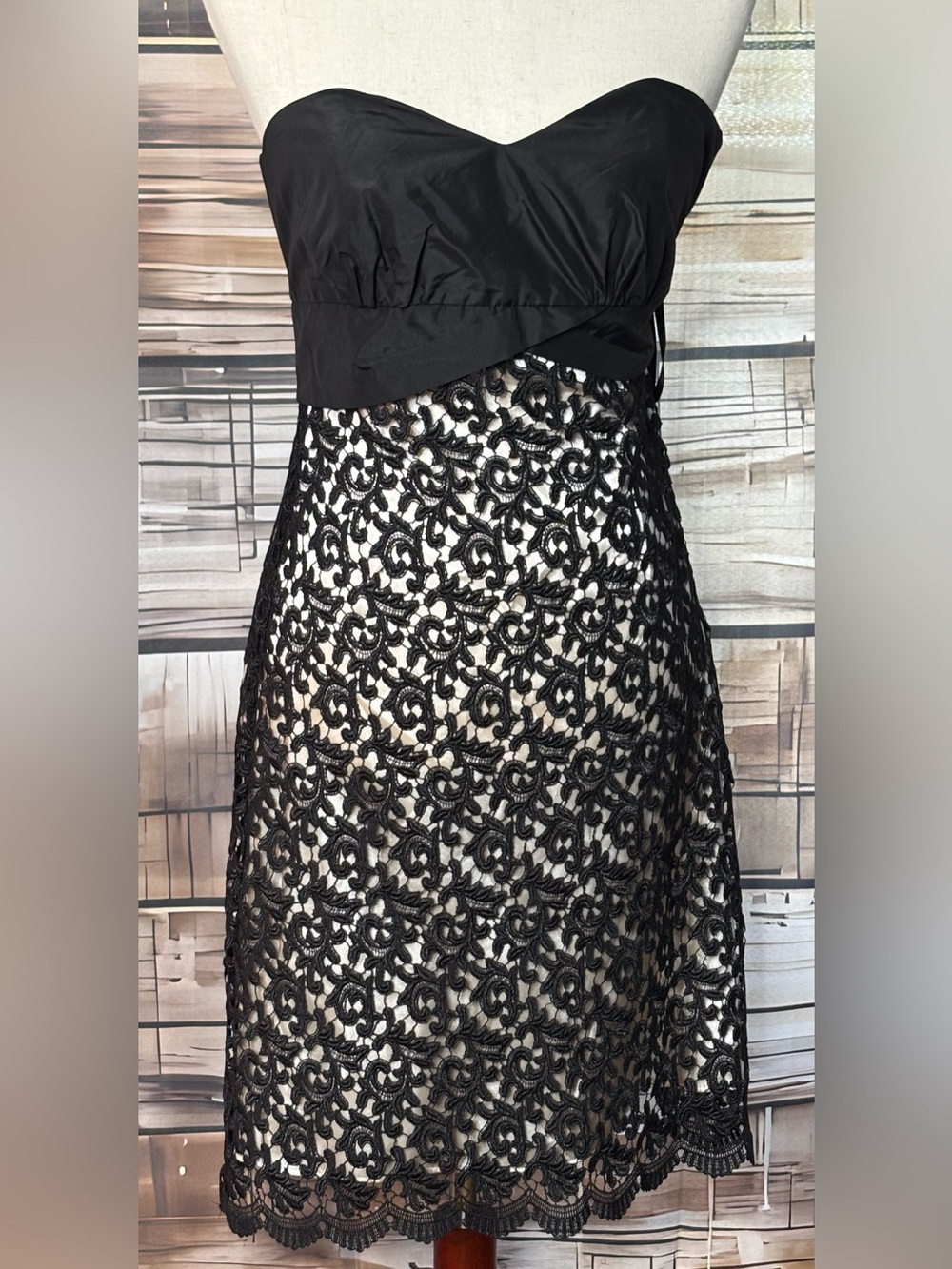 White House Black Market Strapless Black Lace Sweetheart Dress 6